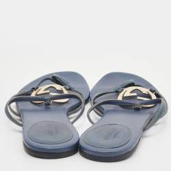 Pre Owned Gucci Blue Leather GG Cage Flat Thong Sandals Size 37