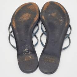 Pre Owned Gucci Blue Leather GG Cage Flat Thong Sandals Size 37