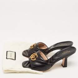 Gucci Black Quilted Leather GG Slides Size 36