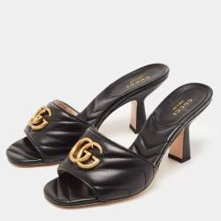 Gucci Black Quilted Leather GG Slides Size 36