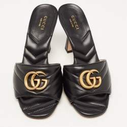 Gucci Black Quilted Leather GG Slides Size 36