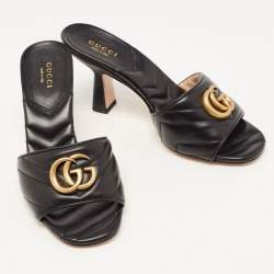 Gucci Black Quilted Leather GG Slides Size 36