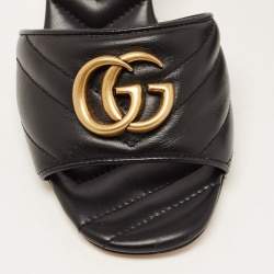 Gucci Black Quilted Leather GG Slides Size 36