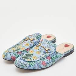 Gucci Multicolor Floral Print Fabric Princetown Horsebit Mules Size 39