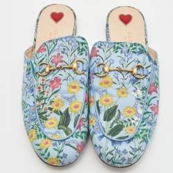 Gucci Multicolor Floral Print Fabric Princetown Horsebit Mules Size 39
