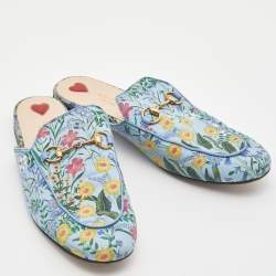 Gucci Multicolor Floral Print Fabric Princetown Horsebit Mules Size 39