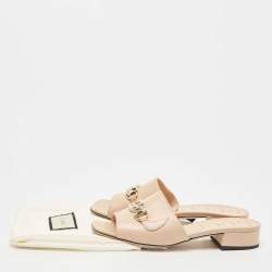 Pre Owned Gucci Beige Leather Zumi Slide Sandals Size 37