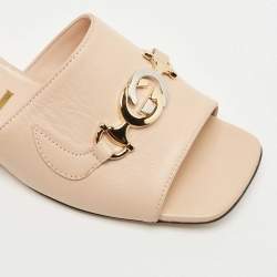 Pre Owned Gucci Beige Leather Zumi Slide Sandals Size 37