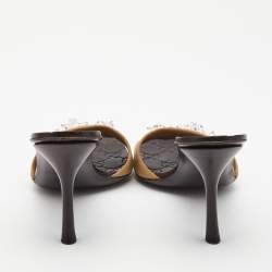 مملوكة مسبقًا Gucci Brown Fabric Embellished Slide Sandals Size 38