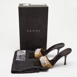 مملوكة مسبقًا Gucci Brown Fabric Embellished Slide Sandals Size 38