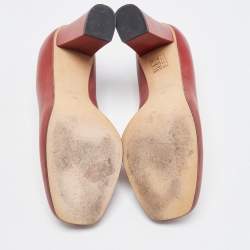Gucci Burgundy Leather Horsebit Square Toe Pumps Size 38