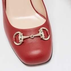 Gucci Burgundy Leather Horsebit Square Toe Pumps Size 38