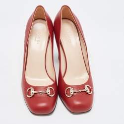 Gucci Burgundy Leather Horsebit Square Toe Pumps Size 38