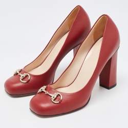 Gucci Burgundy Leather Horsebit Square Toe Pumps Size 38