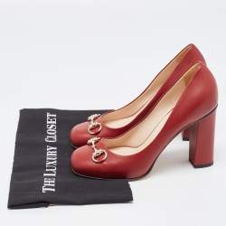 Gucci Burgundy Leather Horsebit Square Toe Pumps Size 38