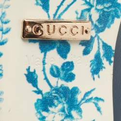 Pre Owned Gucci Navy Blue/Red Leather Jane Bow Slingback Pumps Size 40