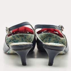 Pre Owned Gucci Navy Blue/Red Leather Jane Bow Slingback Pumps Size 40