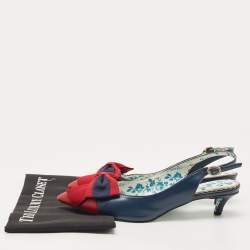 Pre Owned Gucci Navy Blue/Red Leather Jane Bow Slingback Pumps Size 40