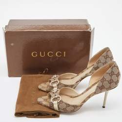 Gucci Beige/Cream GG Canvas and Leather Horsebit D'orsay Pumps Size 40