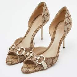 Gucci Beige/Cream GG Canvas and Leather Horsebit D'orsay Pumps Size 40