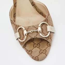 Gucci Beige/Cream GG Canvas and Leather Horsebit D'orsay Pumps Size 40