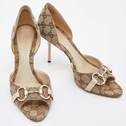 Gucci Beige/Cream GG Canvas and Leather Horsebit D'orsay Pumps Size 40
