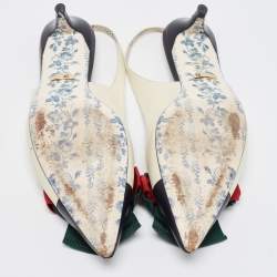 Gucci Cream/Black Leather Web Bow Jane Slingback Pumps Size 37.5
