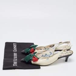 Gucci Cream/Black Leather Web Bow Jane Slingback Pumps Size 37.5