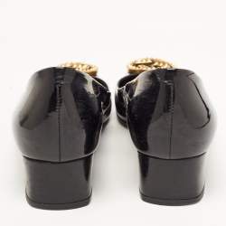 Pre Owned Gucci Black Patent Leather Studded Interlocking G Pumps Size 38
