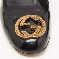 Pre Owned Gucci Black Patent Leather Studded Interlocking G Pumps Size 38