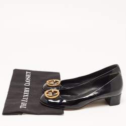 Pre Owned Gucci Black Patent Leather Studded Interlocking G Pumps Size 38