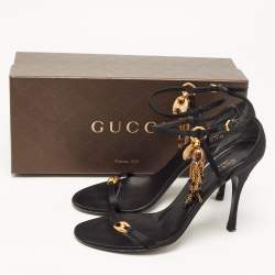 Gucci Black Satin Charms Embellished Ankle Strap Sandals Size 39.5