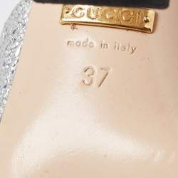 مملوكة مسبقًا Gucci Silver Crinkled Leather GG Marmont Fringed Mules Size 37