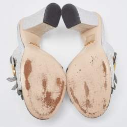 مملوكة مسبقًا Gucci Silver Crinkled Leather GG Marmont Fringed Mules Size 37