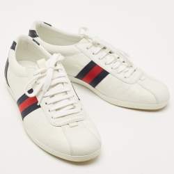 Gucci White Leather Web Detail  Ace Low Top Sneakers Size 38