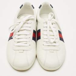 Gucci White Leather Web Detail  Ace Low Top Sneakers Size 38