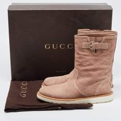 Pre Owned Gucci Beige Guccissima Suede Quercy Midcalf Boots Size 40.5