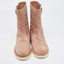 Pre Owned Gucci Beige Guccissima Suede Quercy Midcalf Boots Size 40.5