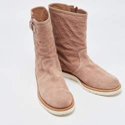Pre Owned Gucci Beige Guccissima Suede Quercy Midcalf Boots Size 40.5