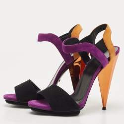 Pre Owned Gucci Multicolor Suede Mirrored Ankle Strap Pump Size 39