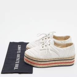 Pre Owned Gucci White Matelassé Leather Lace-Up Platform Espadrilles Size 38.5