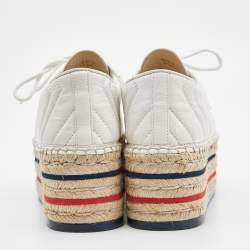 Pre Owned Gucci White Matelassé Leather Lace-Up Platform Espadrilles Size 38.5