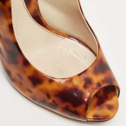 Pre Owned Gucci Two-Tone Animal Print Patent Leather Peep Toe Slingback Pumps Size 37.5