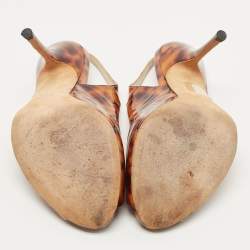 Pre Owned Gucci Two-Tone Animal Print Patent Leather Peep Toe Slingback Pumps Size 37.5