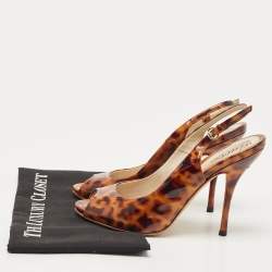 Pre Owned Gucci Two-Tone Animal Print Patent Leather Peep Toe Slingback Pumps Size 37.5