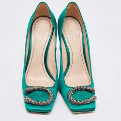 مملوكة مسبقًا Gucci Green Satin Embellished Dionysus Pumps Size 37.5