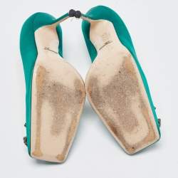 مملوكة مسبقًا Gucci Green Satin Embellished Dionysus Pumps Size 37.5