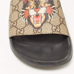 Gucci Beige Coated Canvas GG Supreme Angry Cat Slide Flats Size 39