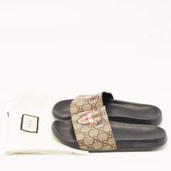 Gucci Beige Coated Canvas GG Supreme Angry Cat Slide Flats Size 39