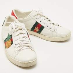 Gucci White Leather Embroidered Ladybird And Pineapple Ace Low Top Sneakers Size 38